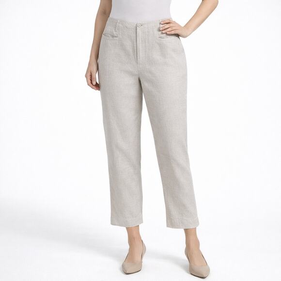 Calvin Klein Pants - Calvin Klein Size 6 Linen Cotton Wide Leg High Rise Ankle Pants Light Beige